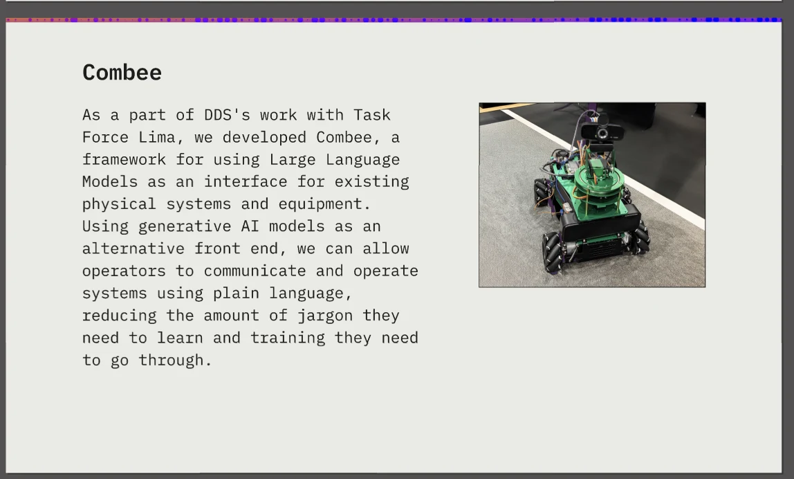 Combee project page with descriptive copy and a small green robot image.