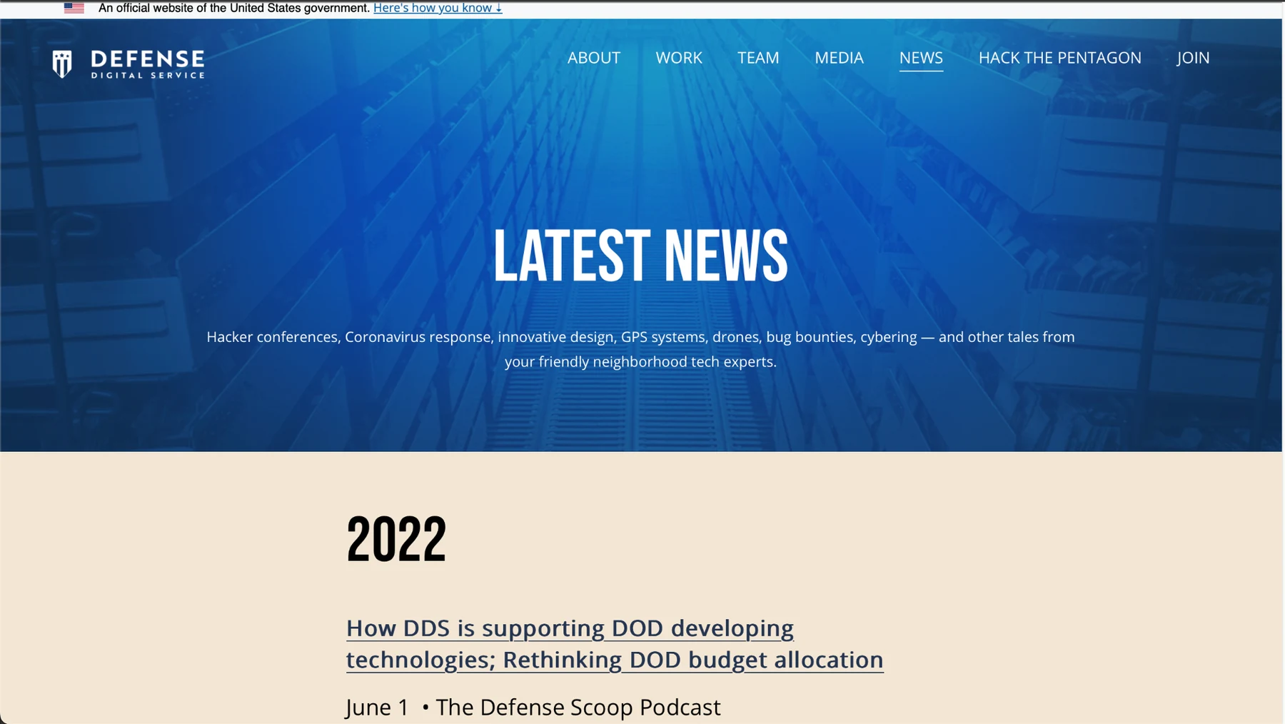 DDS Latest News archive with a blue image hero and a 2022 article listing.